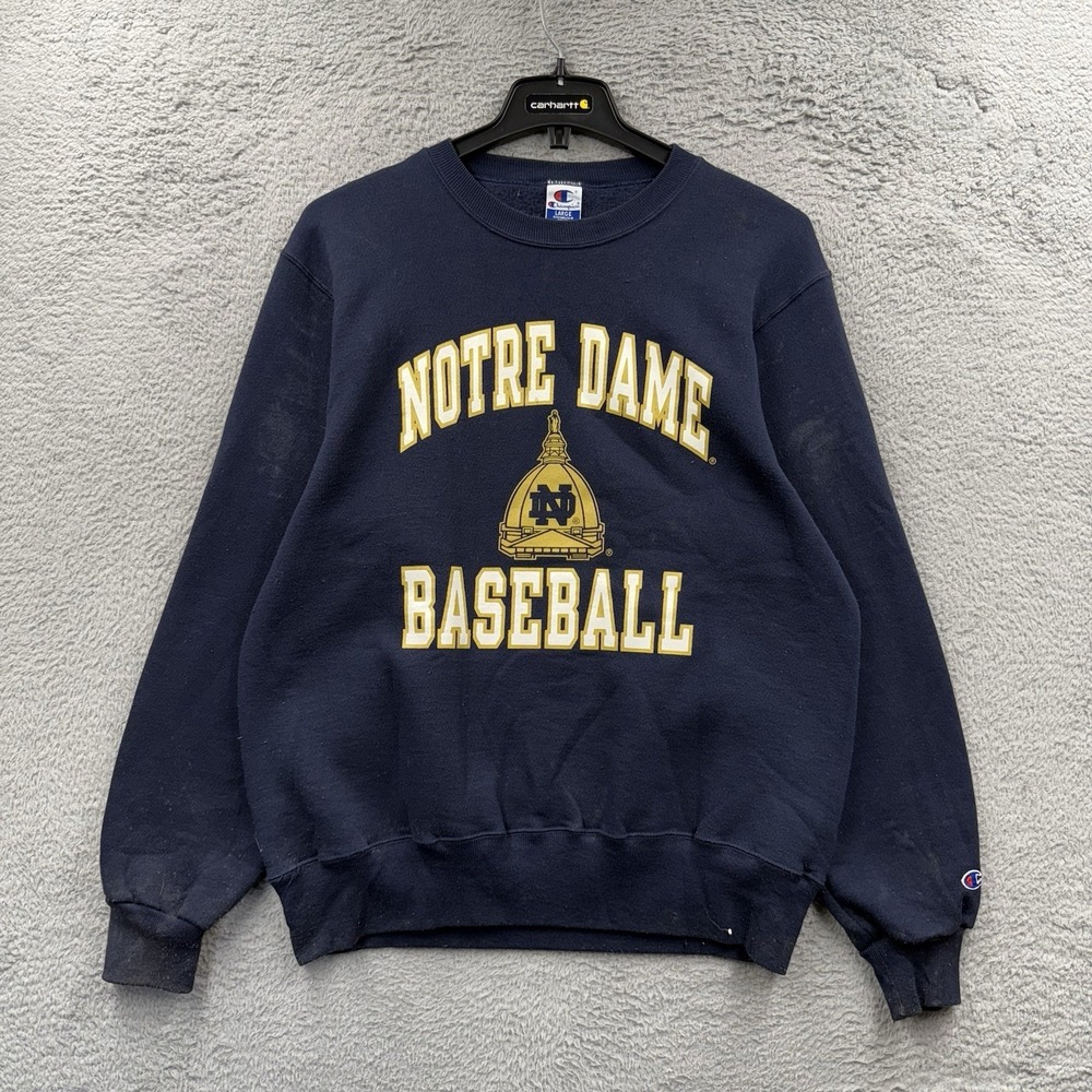 VTG Notre Dame Sweatshirt Mens L Blue Pullover 90s College Crew Neck Champion